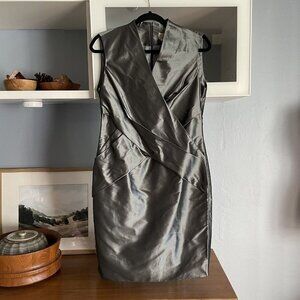PAUW Sz 2 Gray Silver Silk Taffeta Sheath Dress V Neck Sleeveless Sz 2 / US 8